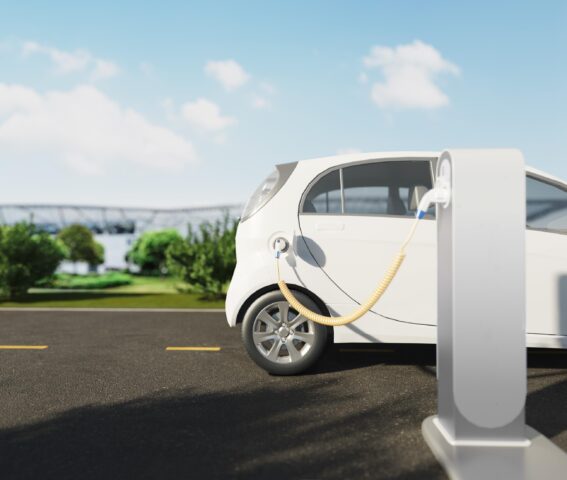 Electric car charging station close up